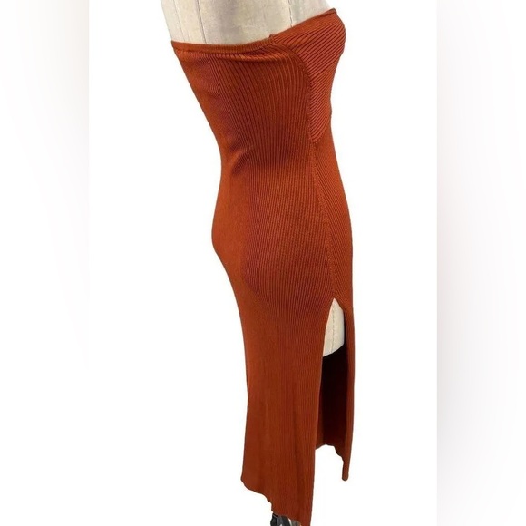 Cult Gaia Rust Orange Strapless Knit Twist Front Midi Dress Side Slit - Picture 5 of 8